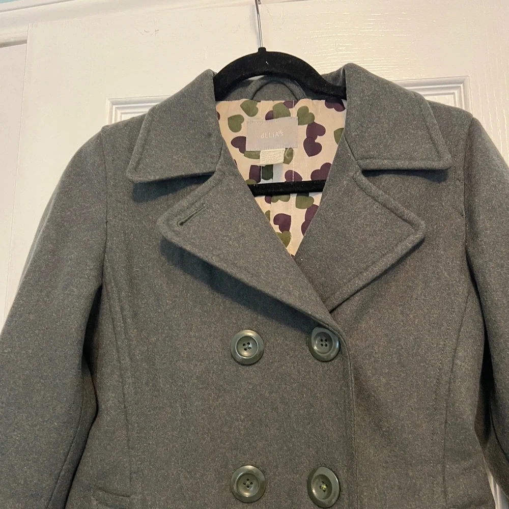 dELiA*s Greenish Charcoal Double-Breasted Pea Coat Y2K - Picture 2 of 9